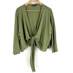 Ulla Popken Top Size 28/30 Womens Green Tie Front 3/4 Sleeve Bolero Wrap Knit